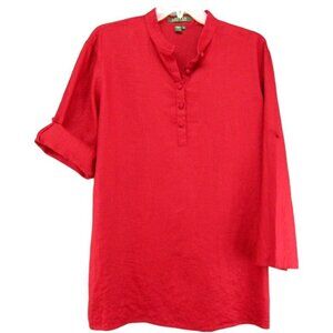 Lauren Ralph Lauren Red Tunic with Mandarin Collar and Cuffed Sleeves